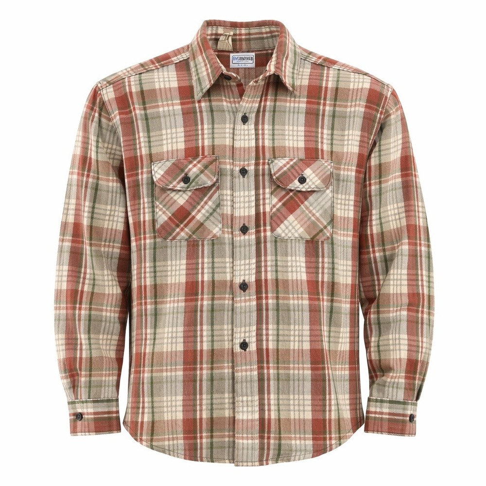 VTG 80s Five Brother Flannel Shirt Men Large Plaid USA Made Rust Olive Workwear